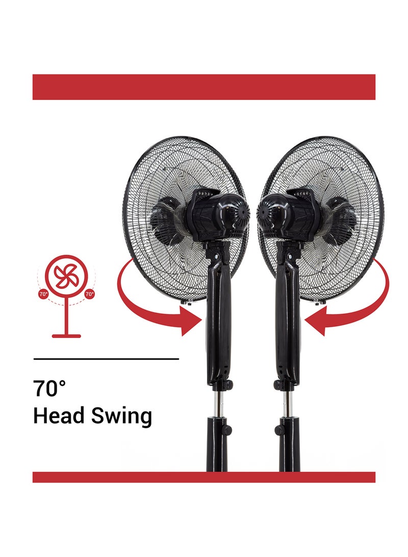 AC Stand Fan with Remote Control, 16 inch, 3D Oscillation Directions, 70°Head Swing, 3 Speed Levels & Adjustable Height, 5 Leaf Blade with 8 Hours Timer, Best for Home & Office, LFA6RC 55 W LFA6RC LFA6RGBN Black