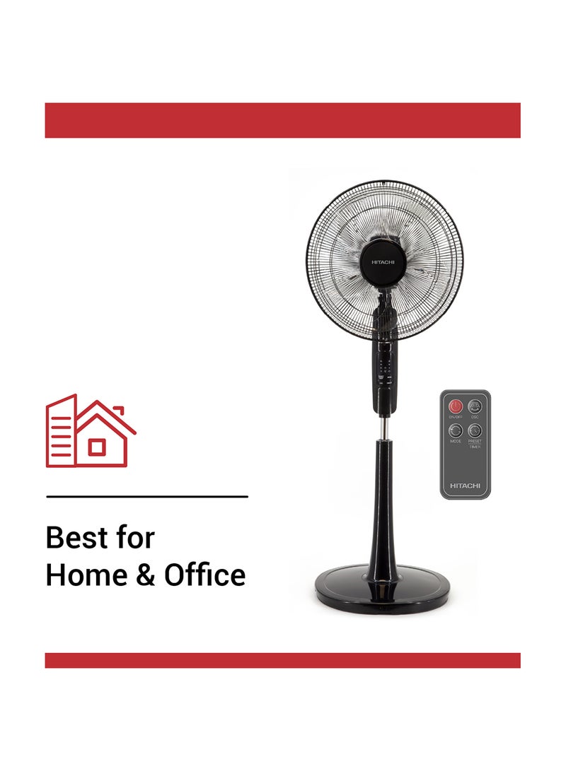 هيتاشي AC Stand Fan with Remote Control, 16 inch, 3D Oscillation Directions, 70°Head Swing, 3 Speed Levels & Adjustable Height, 5 Leaf Blade with 8 Hours Timer, Best for Home & Office, LFA6RC 55 W LFA6RC LFA6RGBN Black  - Image 2