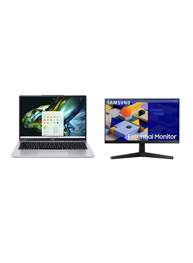 أيسر Aspire Lite AL14 Laptop With 14 Inch WUXGA (1920x1200) Display IPS, Core i3-N300 Processor/8GB RAM DDR5/512GB SSD/Intel UHD Graphics/DOS(Without Windows)+ Free Samsung
22 Inch IPS FHD Essential Monitor With 75hz English/Arabic Silver  - Image 1