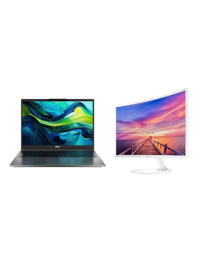 أيسر Aspire Go 15 Laptop With 15.3 Inch WUXGA(1920x1200) Display IPS,Core i7-1355U Processor/16GB RAM DDR5/ 512GB SSD/Intel UHD Graphics/DOS(Without Windows) +Free Samsung 27 Inch Curve Monitor With 60Hz 4ms English/Arabic Grey  - Image 1