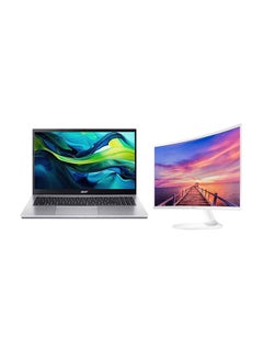 Aspire 3 Laptop With 15.6 Inch Full HD(1920X1080) Display, Intel Core i7-1255U Processor/8GB RAM DDR5/512GB SSD/Intel Iris Xe Graphics/DOS(Without Windows)+Free Samsung 27 Inch Curve Monitor With 60Hz 4ms English/Arabic Silver