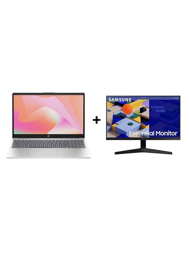 HP 15-fd0021nx Laptop With 15.6 Inch Full HD(1920x1080) Display, Intel Core i3-1315U Processor/4GB RAM DDR4/256GB SSD/DOS(Without Windows)/Intel UHD Graphics+Free Samsung24 Inch IPS FHD Essential Monitor With 75Hz 5ms English/Arabic Silver - Image 1
