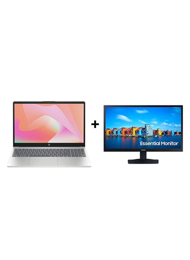 15-fd0021nx Laptop With 15.6 Inch Full HD Display, Intel Core i3-1315U Processor/4GB RAM DDR4/256GB SSD/DOS(Without Windows)/Intel UHD Graphics+Free Samsung  24 Inch Flat Monitor With 60Hz 5ms English/Arabic Grey