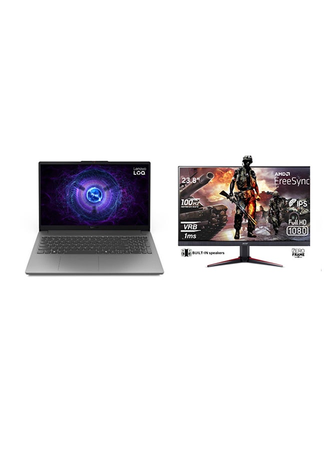 Lenovo LOQ Gaming Laptop With 15.6-inch Full HD (1920x1080) IPS  Display, Core i5-12450HX Processor/16GB DDR5 RAM/512 GB SSD/4GB Nvidia GeForce RTX 2050 Graphics/DOS(Without Windows)/ + Free Acer Nitro 23.8 Inch Gaming Monitor with 100Hz 1ms English/Arabic Black  - Image 1