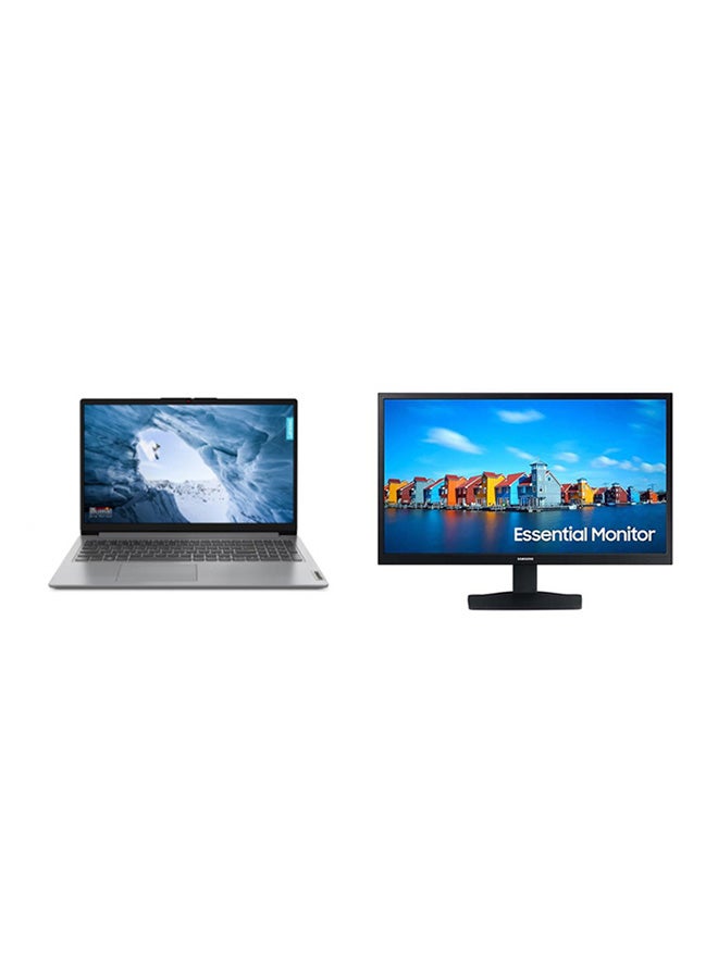 Lenovo IdeaPad 1 Laptop With 15.6 Inch HD (1366x768) Display,Intel Celeron N4500 Processor/4GB RAM DDR4/256GB SSD/DOS(Without Windows)/Intel UHD Graphics/With Laptop Casual Toploader +Free Samsung  24 Inch Flat Monitor With 60Hz 5ms English/Arabic Cloud Grey  - Image 1