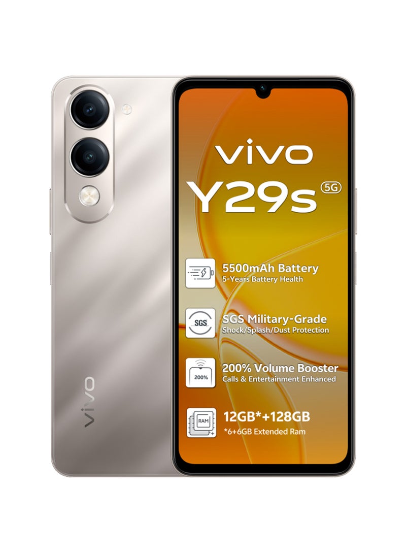 فيفو هاتف Y29s AI 5G ثنائي الشريحة بلون التيتانيوم الذهبي 6+6 جيجابايت رام، 128 جيجابايت - نسخة الشرق الأوسط - Image 1