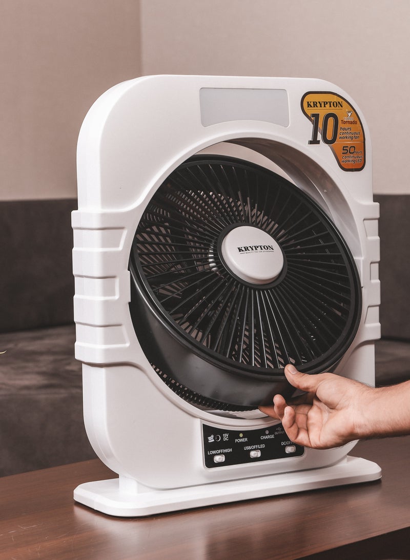 KRYPTON Rechargeable 12" Box Fan – KNF6580 | 5-Leaf Blade, LED Night Light, Solar Input, USB Output, 10-Hour Runtime, High-Performance Motor, Compact & Portable KNF6580 Black  - Image 3