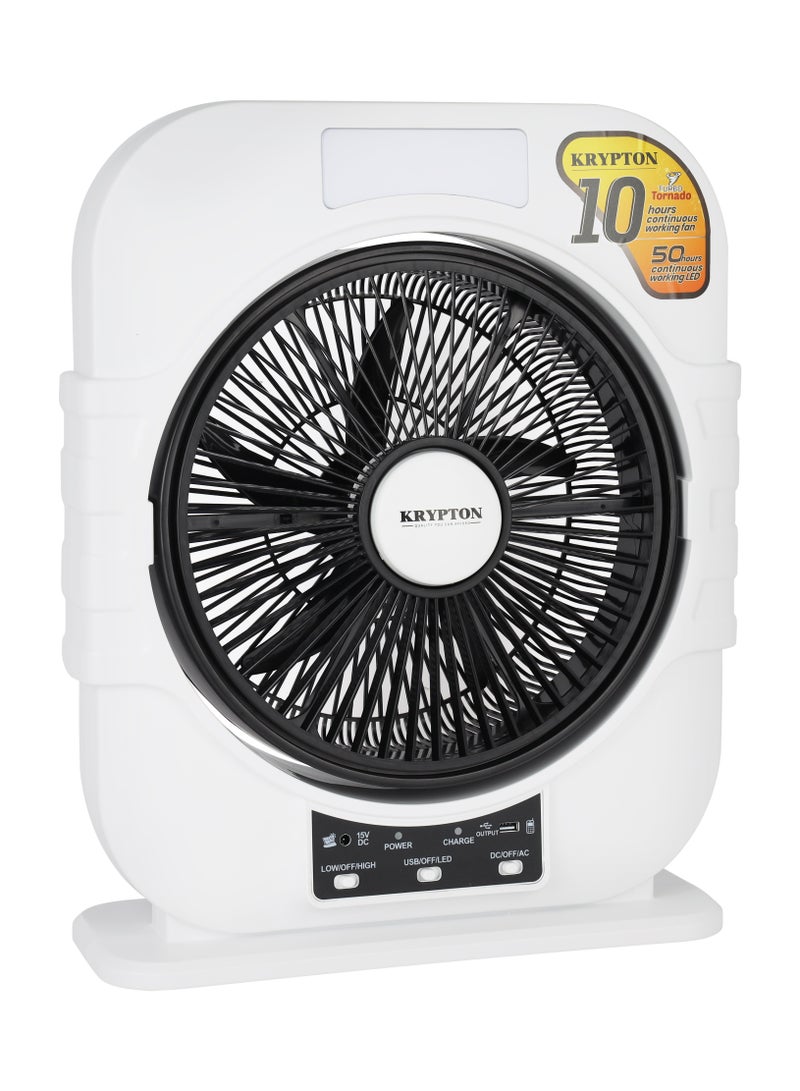 KRYPTON Rechargeable 12" Box Fan – KNF6580 | 5-Leaf Blade, LED Night Light, Solar Input, USB Output, 10-Hour Runtime, High-Performance Motor, Compact & Portable KNF6580 Black  - Image 2