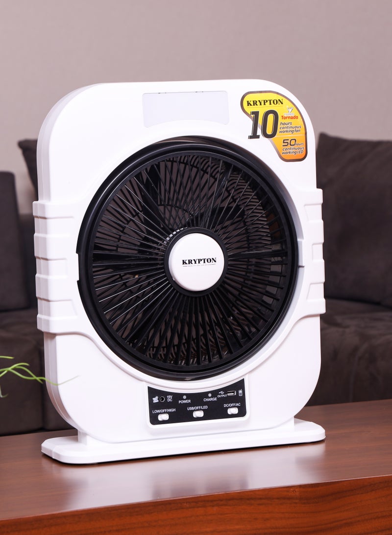 KRYPTON Rechargeable 12" Box Fan – KNF6580 | 5-Leaf Blade, LED Night Light, Solar Input, USB Output, 10-Hour Runtime, High-Performance Motor, Compact & Portable KNF6580 Black  - Image 5
