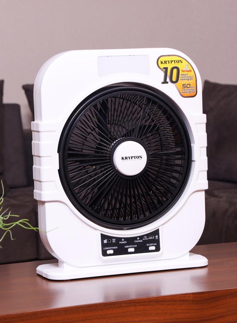 KRYPTON Rechargeable 12" Box Fan – KNF6580 | 5-Leaf Blade, LED Night Light, Solar Input, USB Output, 10-Hour Runtime, High-Performance Motor, Compact & Portable KNF6580 Black  - Image 4