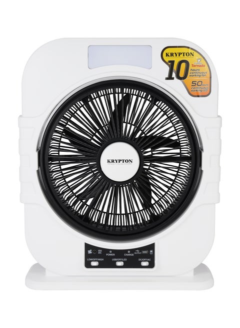 Rechargeable 12" Box Fan| 5-Leaf Blade, LED Night Light, Solar Input, USB Output, 10-Hour Runtime, High-Performance Motor, Compact & Portable KNF6580 Black