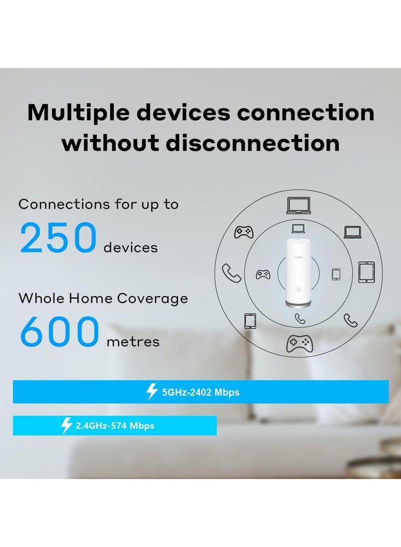 HUAWEI - Renewed - WiFi Mesh 3 AX3000 - Whole Home Mesh WiFi System, Seamless & Speedy, Up to 3000Mbps, Connect 250+ Devices, Ultra-Fast Connection in Med-Large Homes – Pack of 3 / White - Image 1