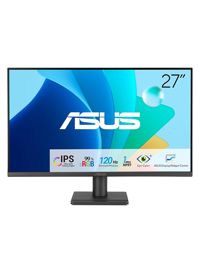 أسوس VA279HG 27” Full HD 1920x1080 IPS Eye Care Monitor – 120Hz Refresh Rate, 1ms MPRT, 99% sRGB, Flicker-Free, Low Blue Light, HDMI & VGA, 300cd/m² Brightness, 1500:1 Contrast Ratio, VESA Mountable, TÜV Rheinland Certified, Tilt Adjustable, Built-in DisplayWidget, Eco-Friendly Design | 90LM04J1-B02371 Black - Image 1