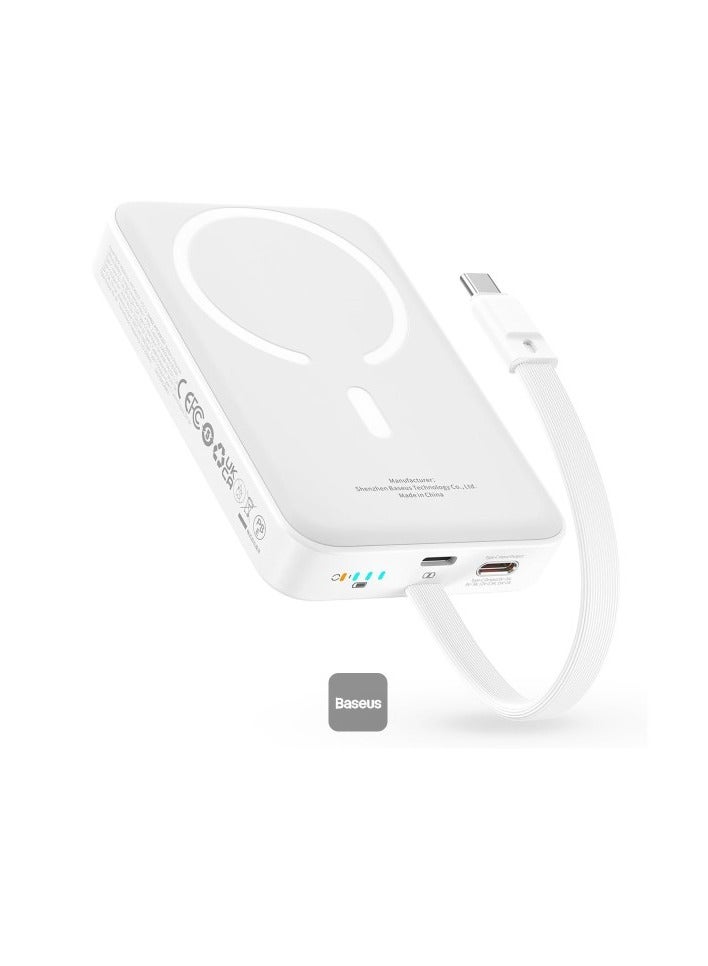 بيسوس 10000 mAh Magnetic Mini Wireless Fast Charge Power Bank 30W White - Image 1