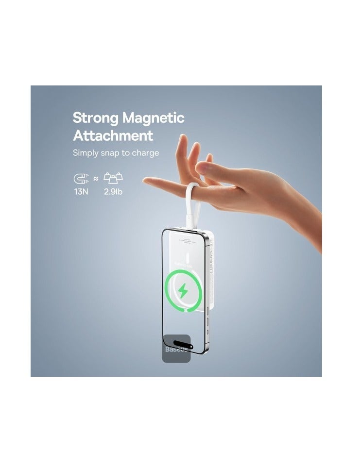 بيسوس 10000 mAh Magnetic Mini Wireless Fast Charge Power Bank 30W White - Image 2