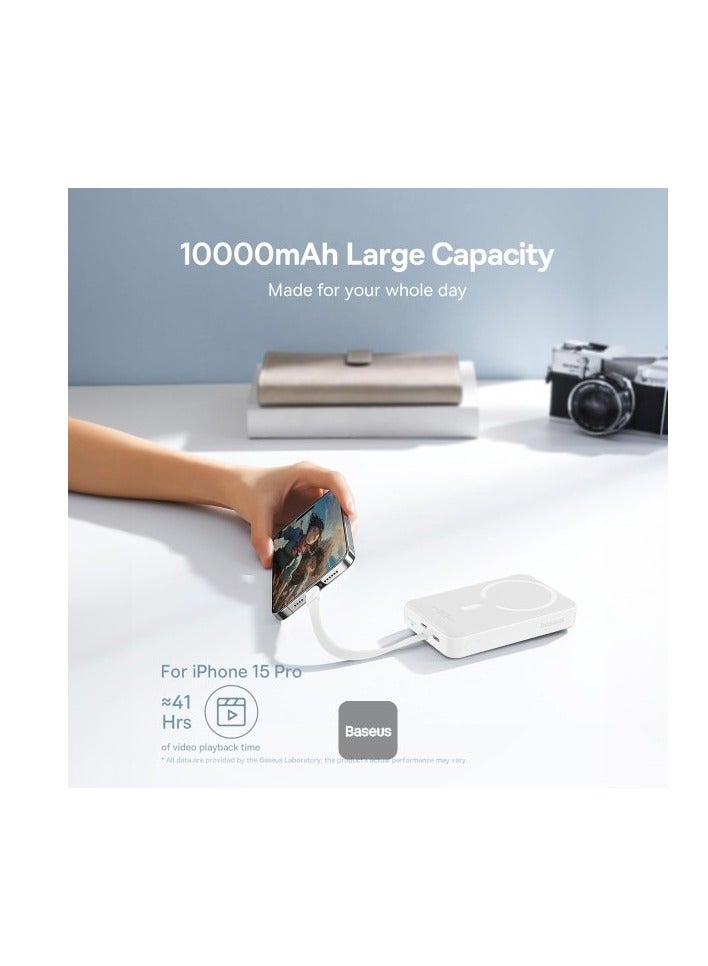 بيسوس 10000 mAh Magnetic Mini Wireless Fast Charge Power Bank 30W White - Image 4