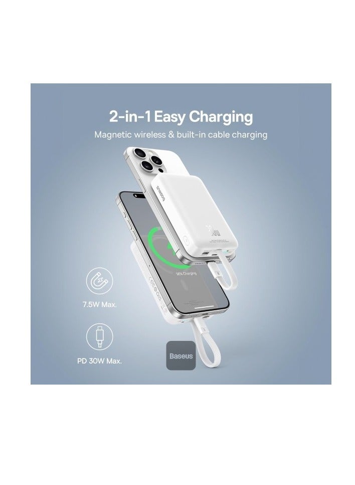 بيسوس 10000 mAh Magnetic Mini Wireless Fast Charge Power Bank 30W White - Image 5