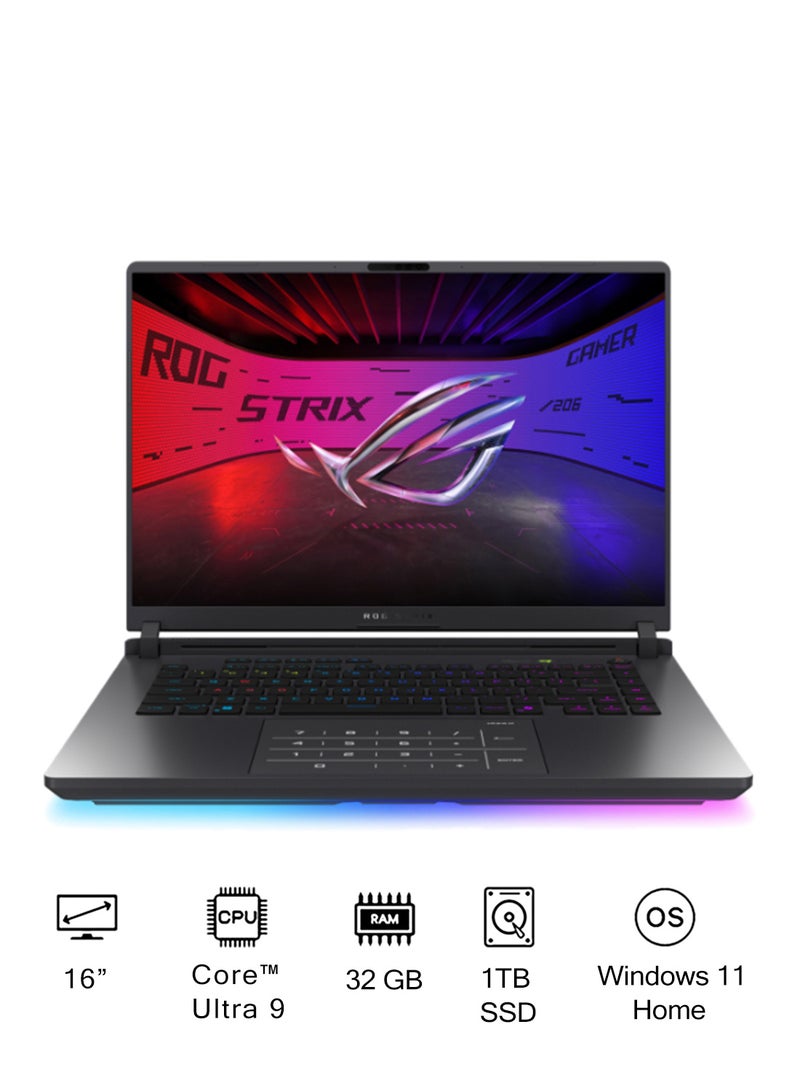 أسوس لابتوب الألعاب ROG Strix G16 (2025) بشاشة 16 بوصة، مع معالج Core Ultra 9 275HX/ذاكرة RAM سعة 32GB/قرص SSD سعة 1TB/بطاقة رسومات NVIDIA GeForce RTX 5080 سعة 16GB/نظام Windows 11 Home - Image 1