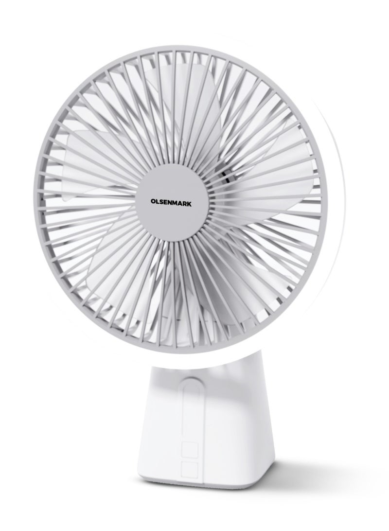 Olsenmark - 7" Rechargeable Table Fan 4Spd, Led OMF1945 White - Image 1