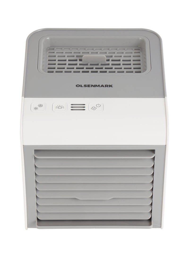 Mini Air Cooler Humidifier, 7-Color LED Light, Sponge Filter/ USB Charging, 3-in-1 Function, Humidifies, Purifies, Cools, Adjustable Directional Vent OMF1877 White