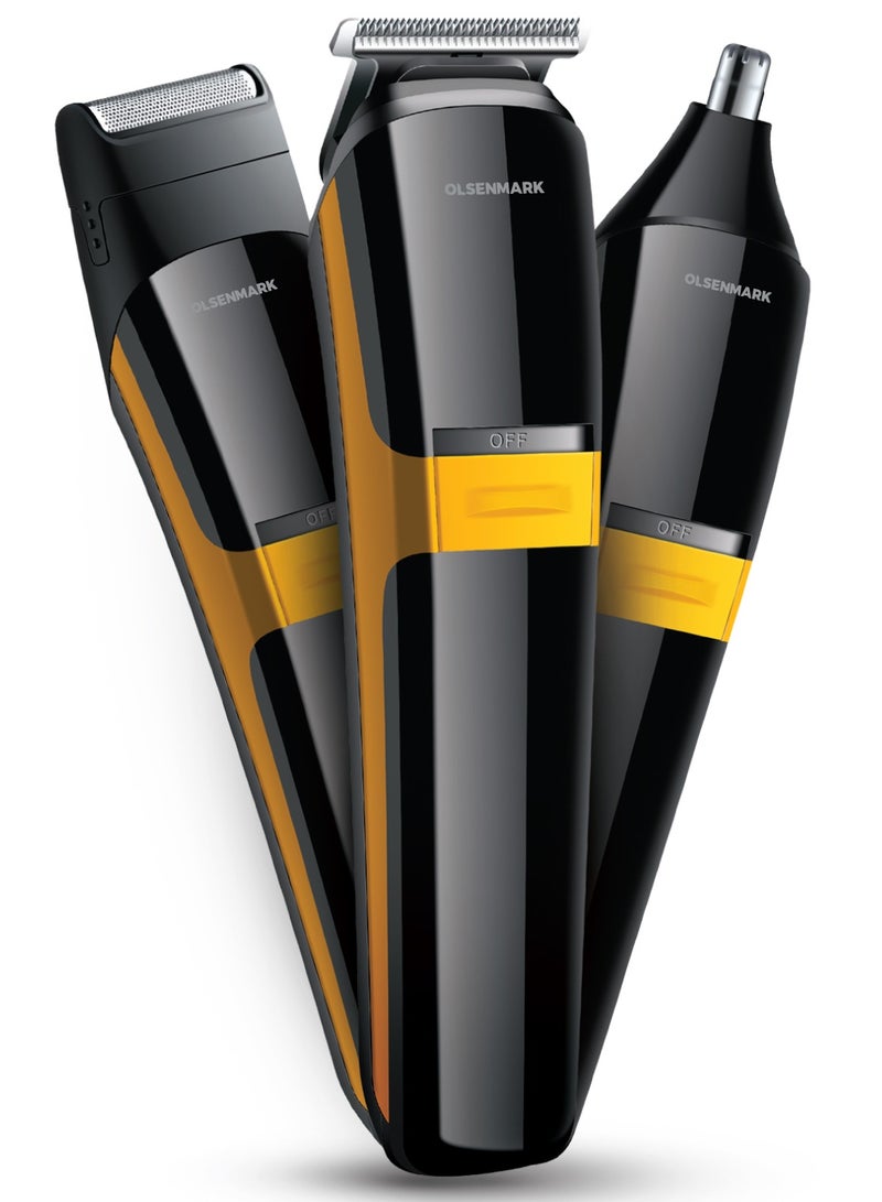 Olsenmark 3-in-1 Men's Grooming Set- OMTR4114, Foil Shaver, Nose and T-Blade Hair Trimmer, Professional Metal Motor, Works 120 Minutes  - Image 1