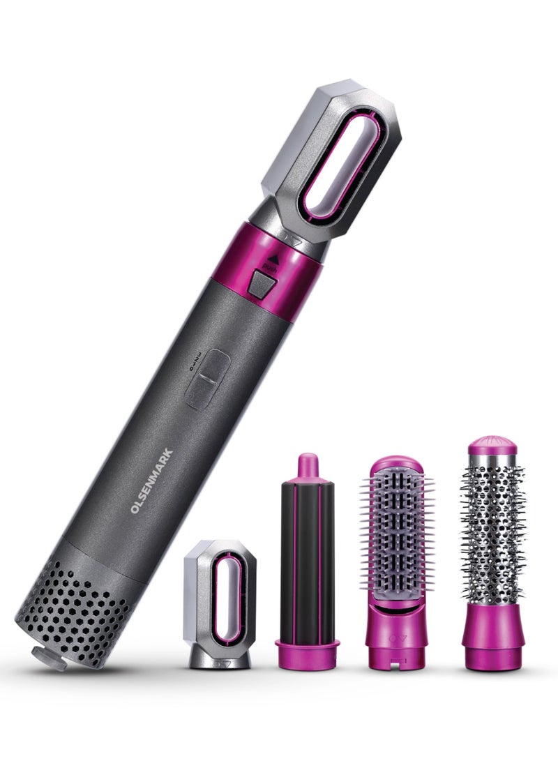 Olsenmark Olsenmark 800 W 5-in-1 Hair Dryer Brush OMH4120, Multifunctional Hot Air Style, 4 Attachments, Overheating Protection Perfect for Salon and at Home Styling with a Hang Up Hook, 2 Years Warranty, Black and Purple - Image 1