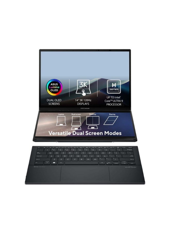 Zenbook Duo Laptop With 14 Inch Dual screen 3K (2880x1800) Touch OLED Display, Core Ultra 7-255H Processor/1TB SSD/ 32GB RAM DDR5/Intel Arc Graphics/Windows 11 Home/ English/Arabic Inkwell Gray