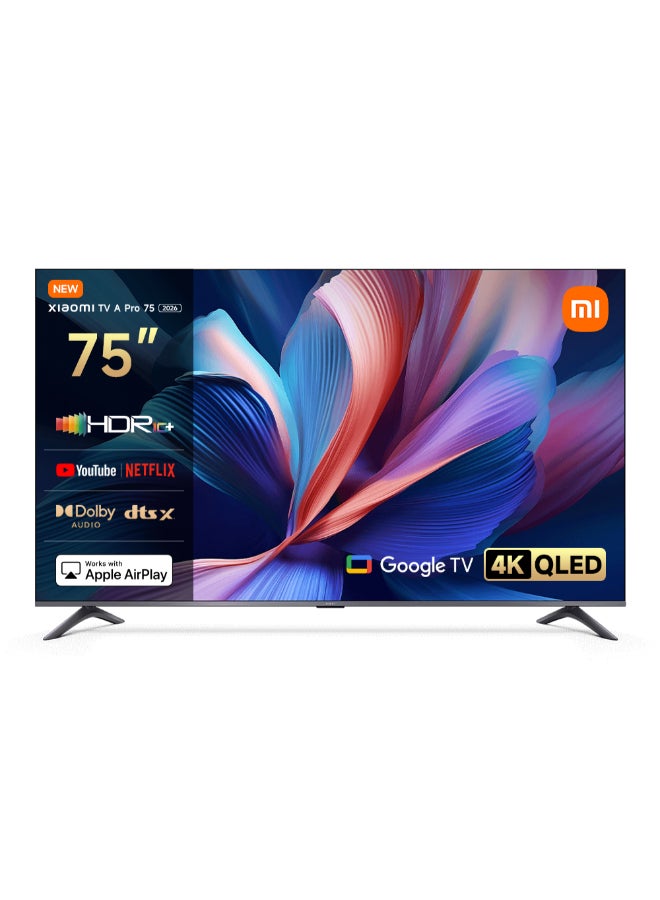 Xiaomi TV A Pro 75" 2026 | Google TV | 4K QLED Display | Dolby Audio, DTS-X, And DTS Virtual:X | Premium Metal Finish| 360° Bluetooth Remote Control L75MB-APME black - Image 1