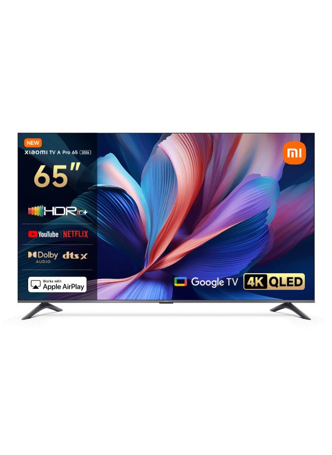 Xiaomi TV A Pro 65" 2026 | Google TV | 4K QLED Display | Dolby Audio, DTS-X, And DTS Virtual:X | Premium Metal Finish| 360° Bluetooth Remote Control L65MB-APME black - Image 1