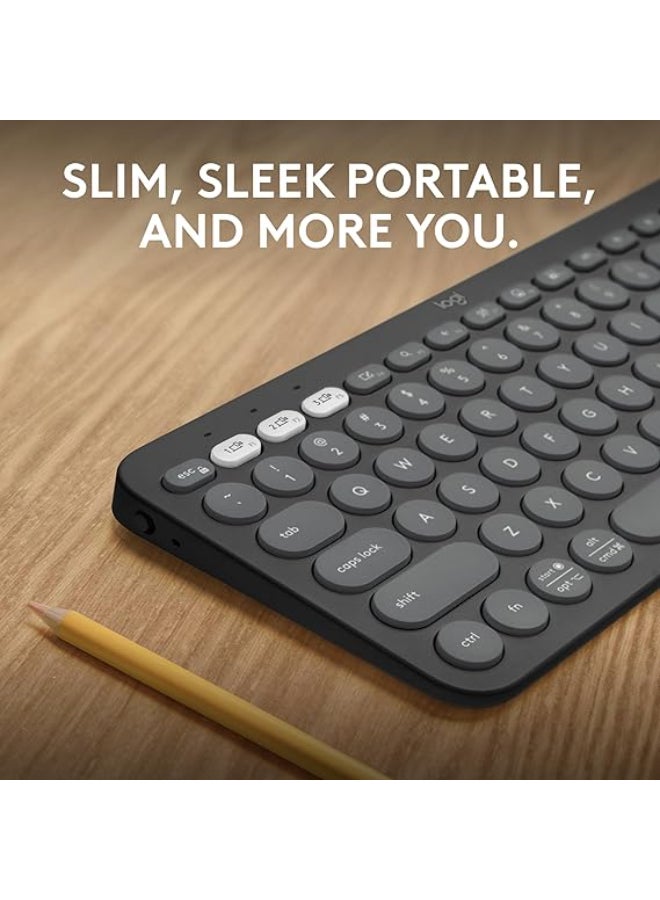 لوجيتيك Pebble Keys 2 K380s, Multi-Device Bluetooth Wireless Keyboard with Customizable Shortcuts, Slim and Portable, Easy-Switch for Windows, macOS, iPadOS, Android, Chrome OS - Tonal Graphite Black - Image 2