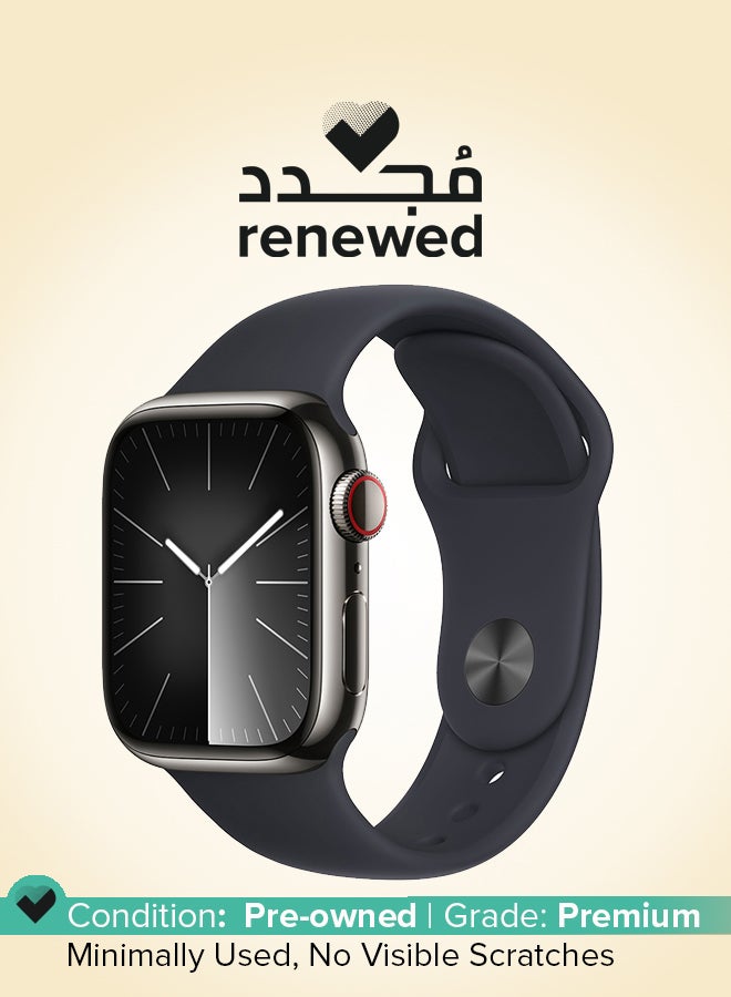 Apple Renewed - Watch Series 9 GPS + Cellular 45mm Graphite Stainless Steel Case With Midnight Sport Band  - Image 1