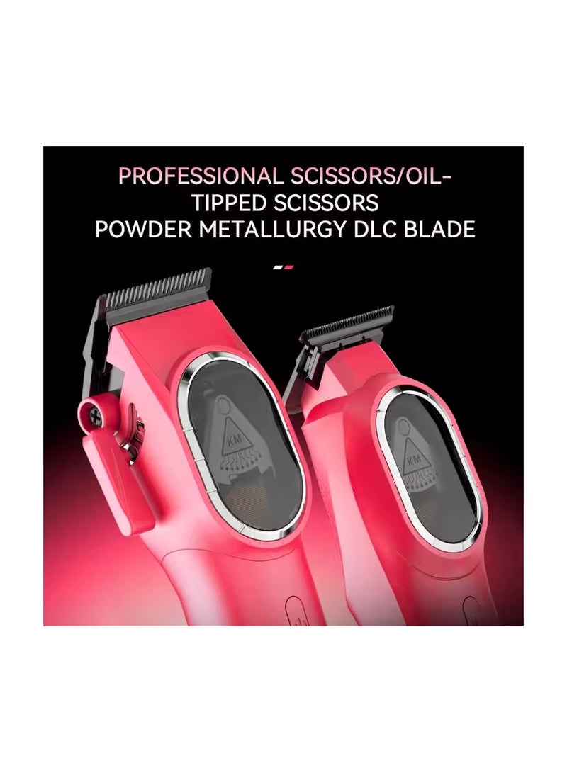 Professional Hair Clipper & Trimmer Set for Men – DLC Blade, LCD Display, Cordless Grooming Kit with Custom Engraving & Multiple Attachments pink
