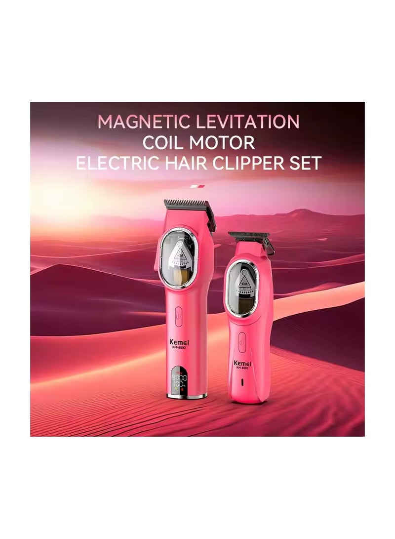 Professional Hair Clipper & Trimmer Set for Men – DLC Blade, LCD Display, Cordless Grooming Kit with Custom Engraving & Multiple Attachments pink
