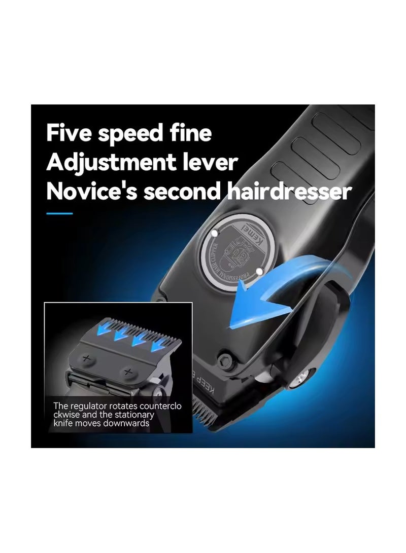 Kemei Rechargeable Professional Hair Clipper and Hair Trimmer ,Set x 2– Cordless USB Charging Salon Clipper Set with LCD Display & Powerful Coil Motor KM1827 Black  - Image 3