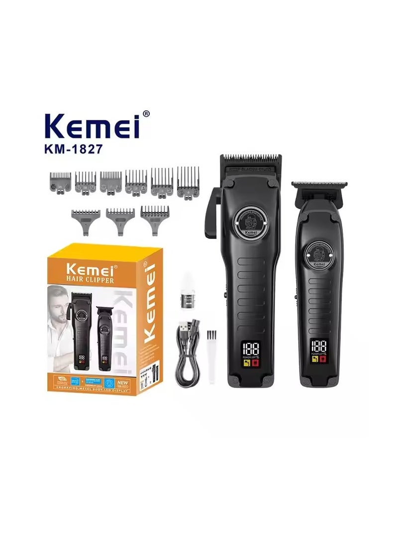 Kemei Rechargeable Professional Hair Clipper and Hair Trimmer ,Set x 2– Cordless USB Charging Salon Clipper Set with LCD Display & Powerful Coil Motor KM1827 Black  - Image 4