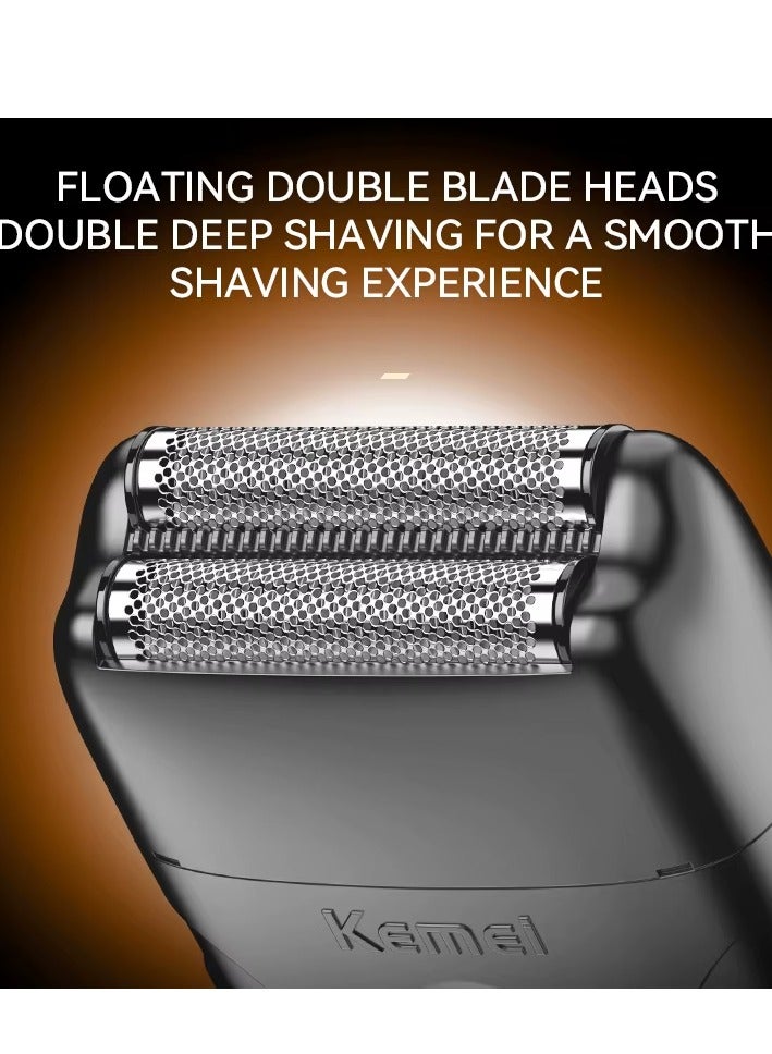 Kemei Men's 2-in-1 Electric Shaver & Beard Trimmer - Cordless Rechargeable Razor for Smooth Shaving & Precise Grooming, Waterproof, Ergonomic Design Black - Image 5