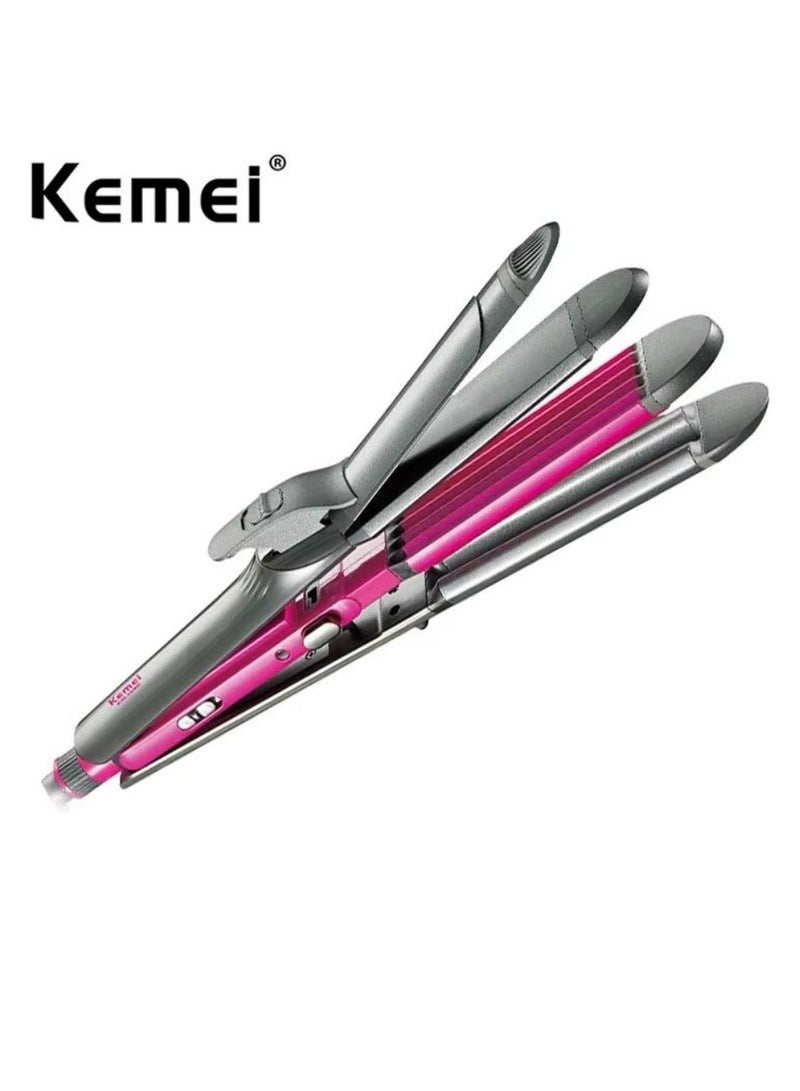 Kemei KM-1397 4-in-1 Professional Hair Styler Straightener, Curler, Crimper & Waver Ceramic Plates Adjustable Temperature Multicolour  - Image 1