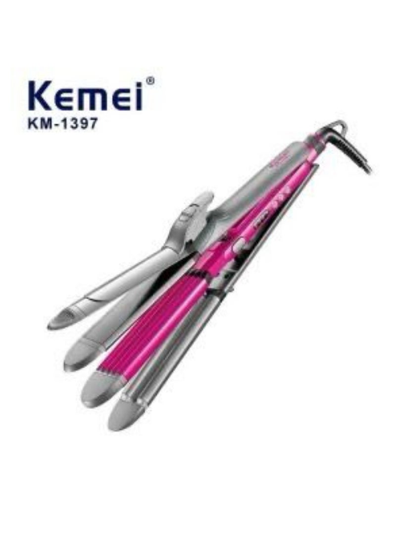 Kemei KM-1397 4-in-1 Professional Hair Styler Straightener, Curler, Crimper & Waver Ceramic Plates Adjustable Temperature Multicolour  - Image 3