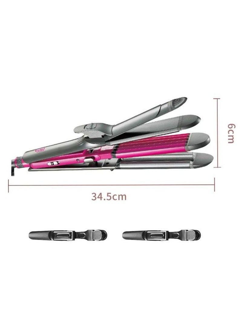 Kemei KM-1397 4-in-1 Professional Hair Styler Straightener, Curler, Crimper & Waver Ceramic Plates Adjustable Temperature Multicolour  - Image 2