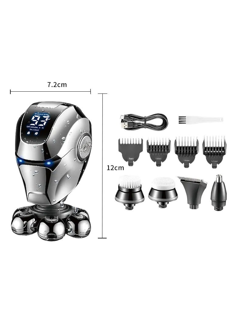 Kemei 5-in-1 Men's Grooming Kit – Electric Shaver with T-Blade, Nose Trimmer, Face Wash Brush, Massager & Precision Shaver, 60 Min Runtime, USB Rechargeable multicolour - Image 5