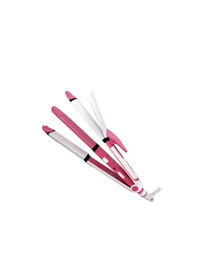Kemei 2-in-1 Hair Straightener & Curler – Professional Styling Tool with Ceramic Plates Multicolour  - Image 2