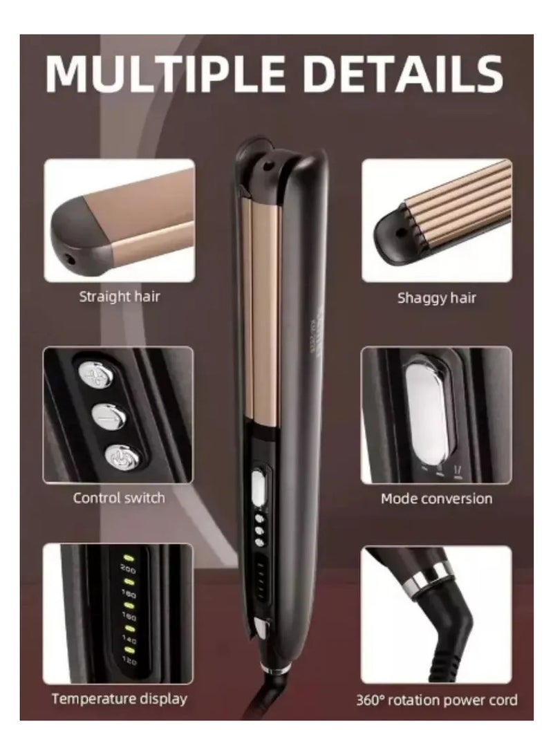 Kemei KEMEI 2-in-1 Hair Curler & Straightener – 60 Sec Fast Heat-Up, Max Temp 200°C – Dual Styling Tool for Smooth & Curly Hair Brown  - Image 3