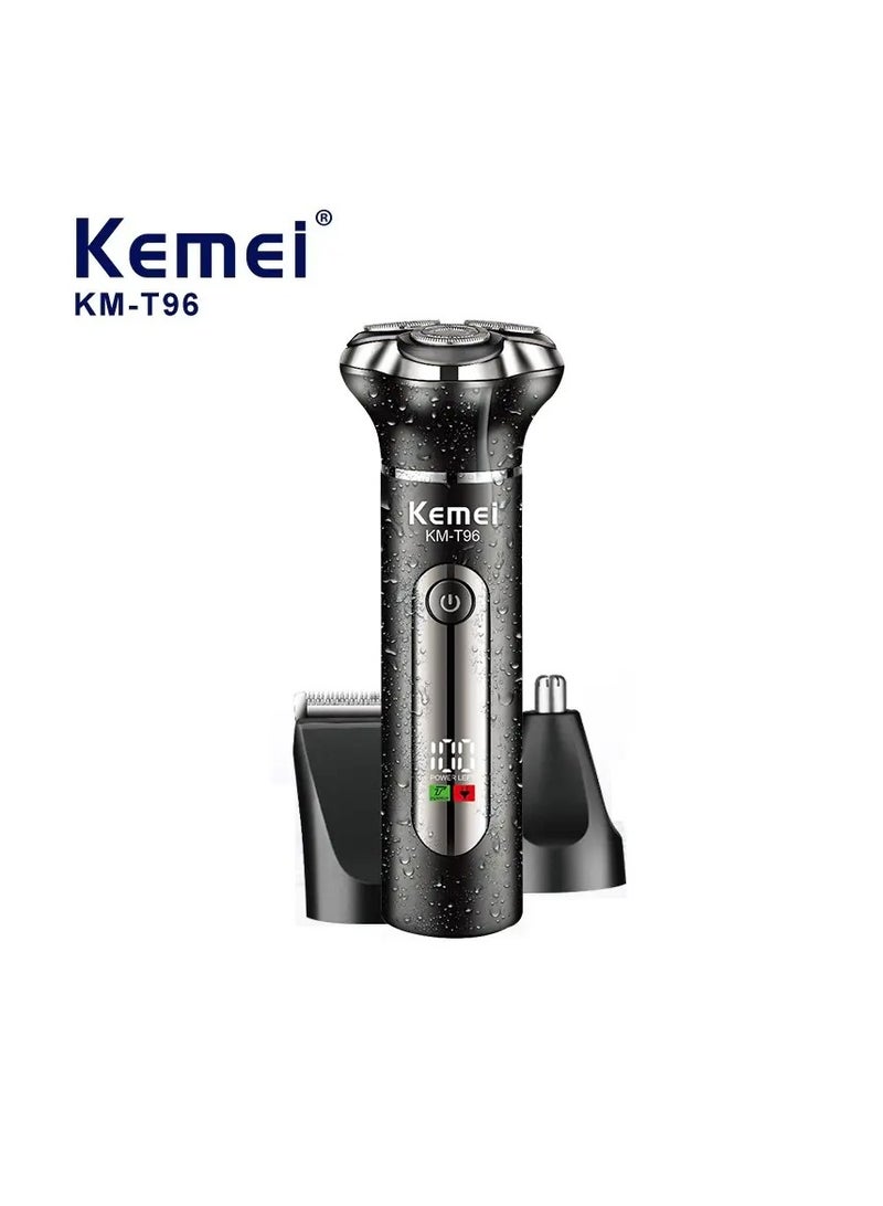 Kemei 3-in-1 Rechargeable Shaver Kit – Electric Shaver, Hair Trimmer & Nose Trimmer, Floating Blade, LCD Display, USB Charging Multicolour - Image 1