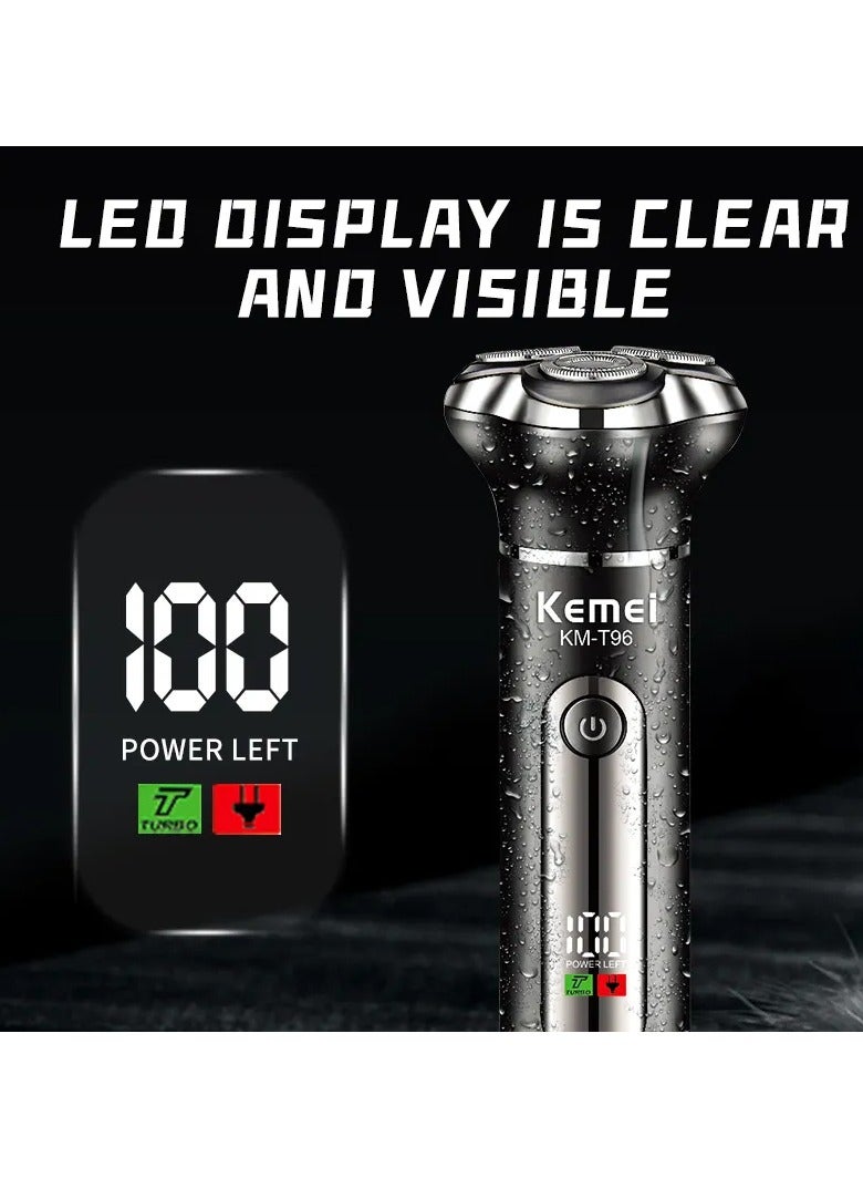 Kemei 3-in-1 Rechargeable Shaver Kit – Electric Shaver, Hair Trimmer & Nose Trimmer, Floating Blade, LCD Display, USB Charging Multicolour - Image 4