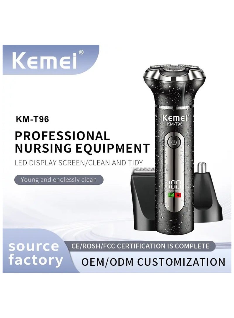 Kemei 3-in-1 Rechargeable Shaver Kit – Electric Shaver, Hair Trimmer & Nose Trimmer, Floating Blade, LCD Display, USB Charging Multicolour - Image 2