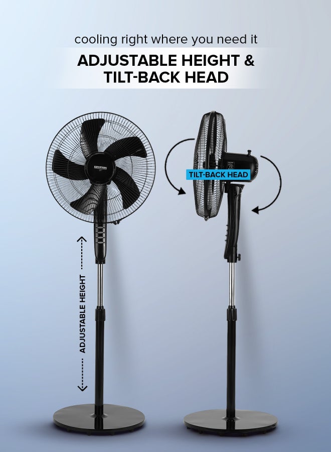 KRYPTON 16-Inch Stand Fan With 5-Leaf Blades, 3-Speed Control, Oscillation, Powerful Motor/Strong Safety Grill, Super Silent, Adjustable Height, Built In Safety Thermal Fuse/Suitable For Large Spaces, Home, Office, Super Strong Blades 50 W 50 W KNF6027 Black - Image 5