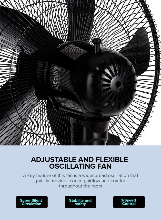 KRYPTON 16-Inch Stand Fan With 5-Leaf Blades, 3-Speed Control, Oscillation, Powerful Motor/Strong Safety Grill, Super Silent, Adjustable Height, Built In Safety Thermal Fuse/Suitable For Large Spaces, Home, Office, Super Strong Blades 50 W 50 W KNF6027 Black - Image 4