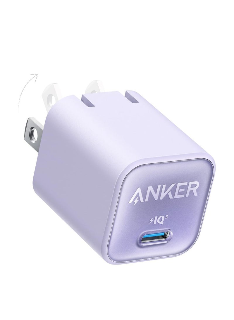 Anker USB C Charger 30W, 511 Charger (Nano 3), PIQ 3.0 Foldable PPS Fast Charger for iPhone 14/14 Pro/14 Pro Max/13 Pro/13 Pro Max, Galaxy, iPad (Cable Not Included) -Purple Purple  - Image 1