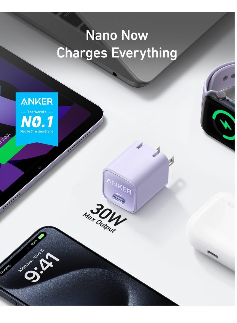 Anker USB C Charger 30W, 511 Charger (Nano 3), PIQ 3.0 Foldable PPS Fast Charger for iPhone 14/14 Pro/14 Pro Max/13 Pro/13 Pro Max, Galaxy, iPad (Cable Not Included) -Purple Purple  - Image 2