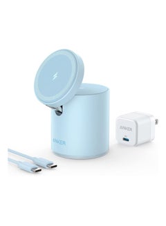 آنكر Magnetic Wireless Charger (MagGo), 2 In 1 Wireless Charging Station With 7.5W with USB-C Charge + Cable blue Blue  - Image 1